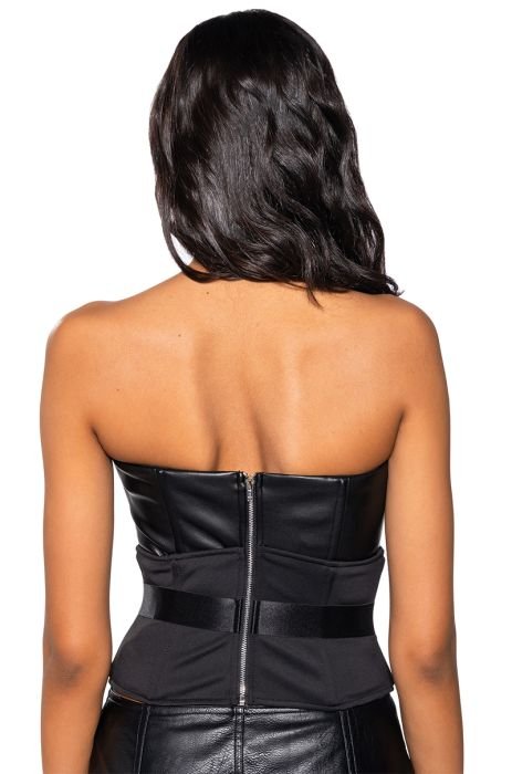 SNATCH ME UP FAUX LEATHER BELTED CORSET TOP