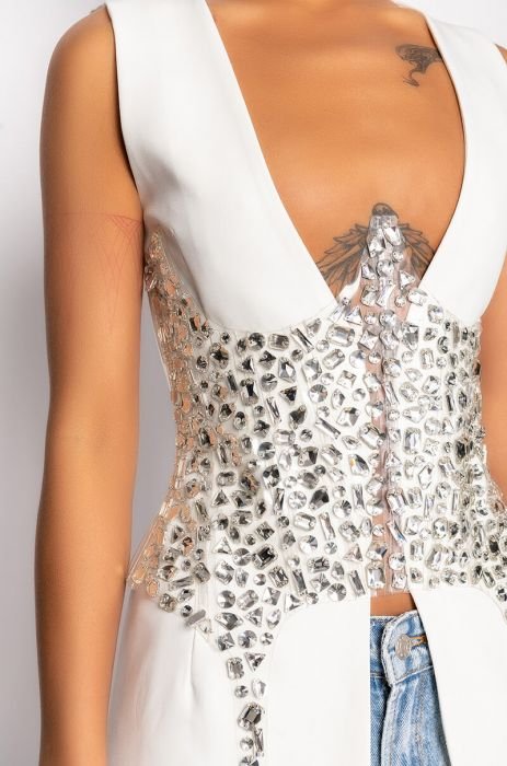 SO UNBELIEVABLE RHINESTONE CLEAR CORSET IN CLEAR
