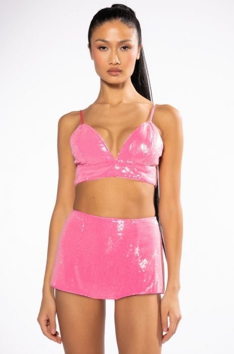 SPARKLE AND SHINE SEQUIN BRALETTE IN PINK