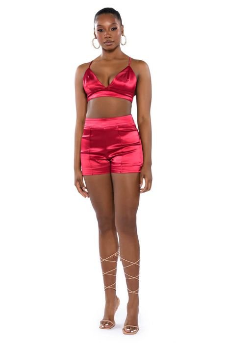 Bralette and Skirt - Red Satin with Roses – purrrshop