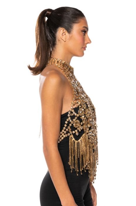 TAKING OVER RHINESTONE MOCK NECK LAYERING TOP in gold