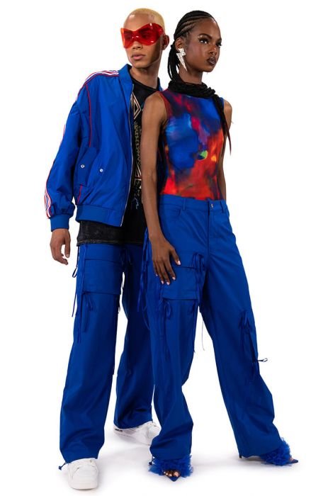 TALK OF THE TOWN ASYMMETRICAL CARGO PANT in ROYAL BLUE