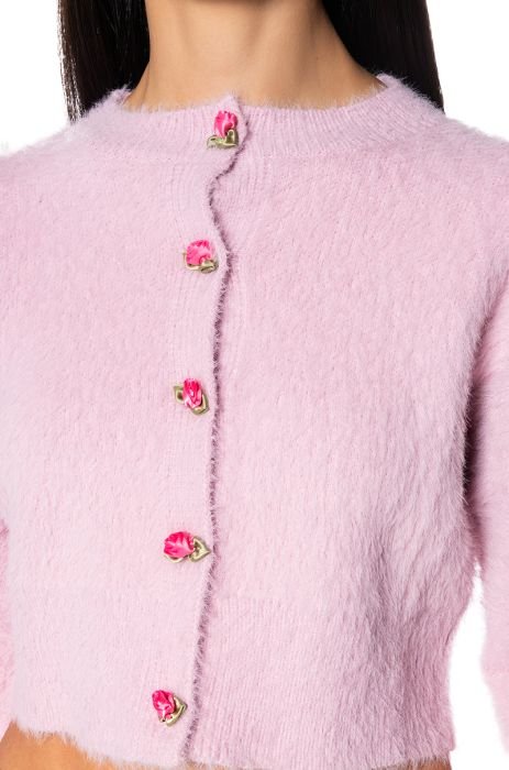 Kawaii Aesthetic Fuzzy Pink Checkered Cropped Cardigan Kawaii Fashion