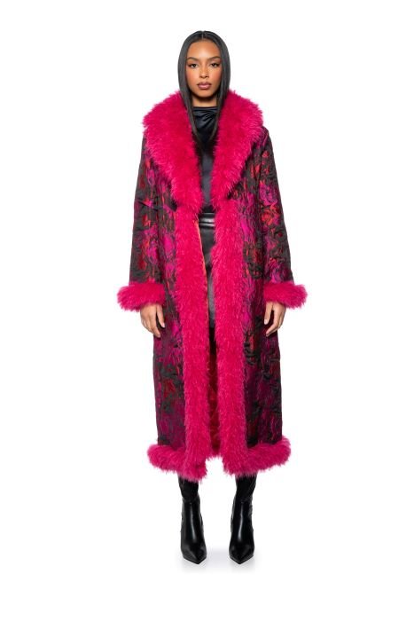 Penny Lane Coat ~ Pink Faux Leather with Faux Fur XS