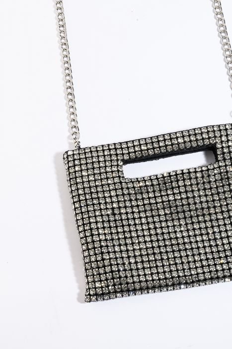 Charming Noble Black Beaded Rhinestone Clutch Bag Diamond Buckle