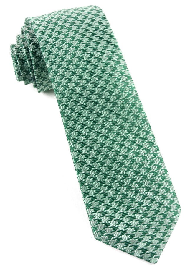 White Wash Houndstooth Moss Green Tie | Men's Linen Ties | Tie Bar