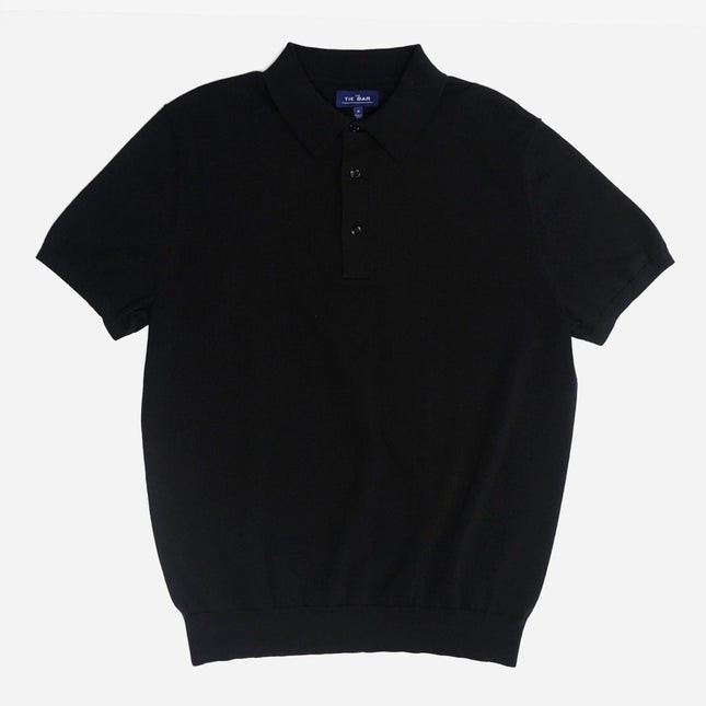 Black Solid Cotton Sweater Polo | Tie Bar