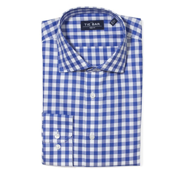 Large Gingham Textured Classic Blue Non-iron Dress Shirt | Men's Cotton ...