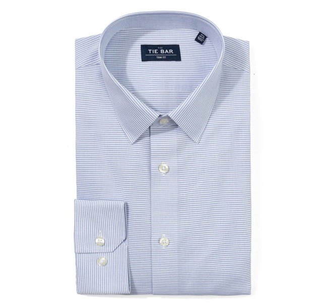 Horizontal Stripe Blue Non-iron Dress Shirt | Men's Cotton Dress Shirts ...