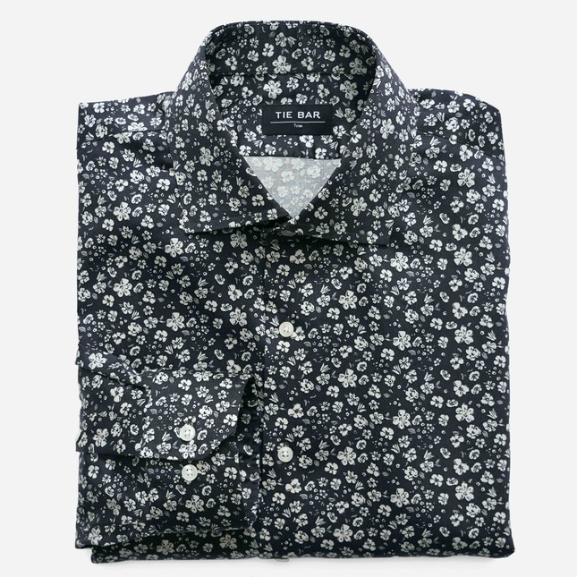 Floral Print Black Dress Shirt | Men's Cotton Dress Shirts | Tie Bar