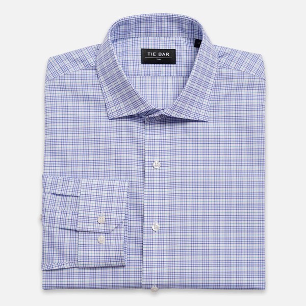 Medium Plaid Blue Dress Shirt | Men's Cotton Dress Shirts | Tie Bar