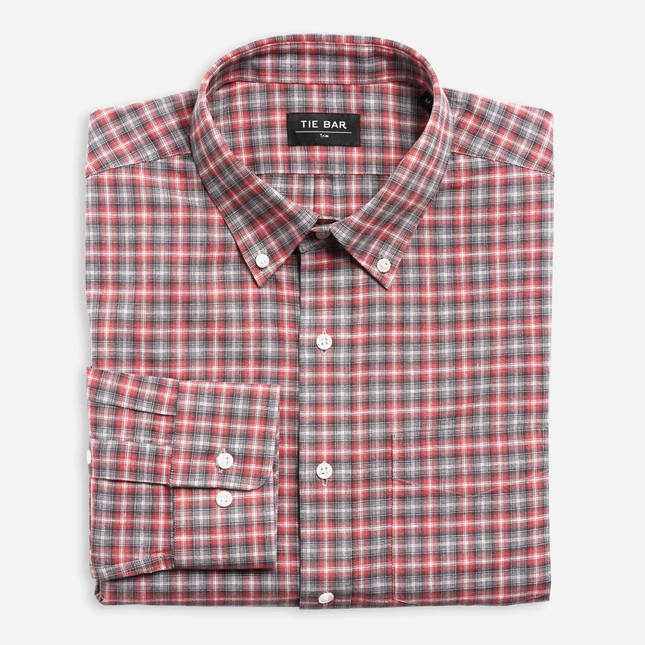 Textured Plaid Red Casual Shirt | Men's Cotton Casual Shirts | Tie Bar