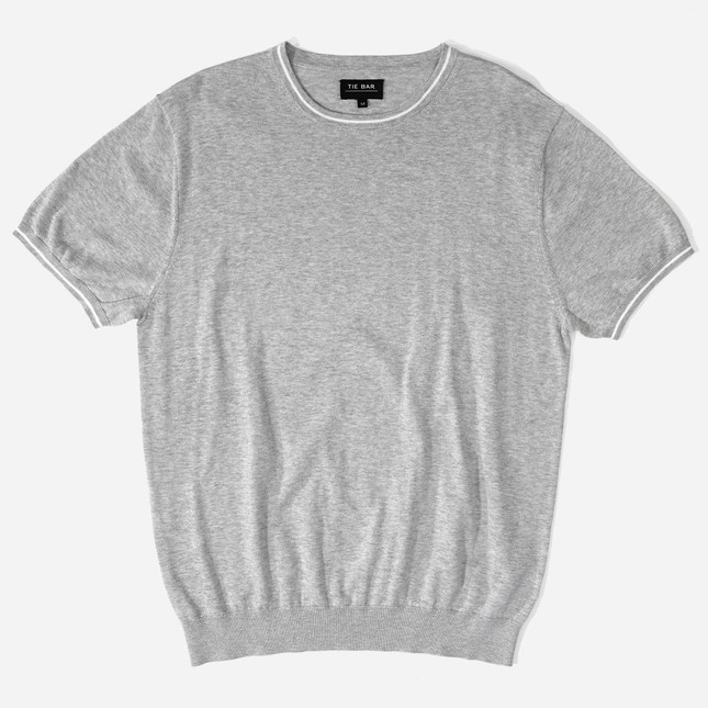 Tipped Crewneck Grey T-shirt | Men's Cotton Crewneck T-shirts | Tie Bar
