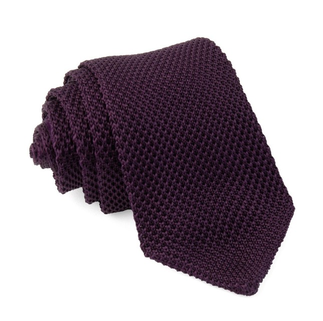 Pointed Tip Knit Eggplant Tie | Men's Silk Knit Ties | Tie Bar