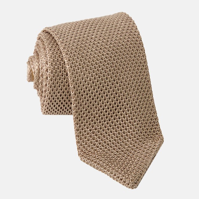 Pointed Tip Knit Light Champagne Tie | Men's Silk Knit Ties | Tie Bar