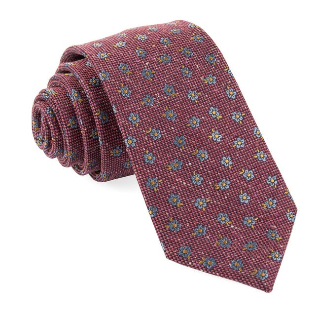 Retro Flowers Burgundy Tie | Men's Silk Ties | Tie Bar