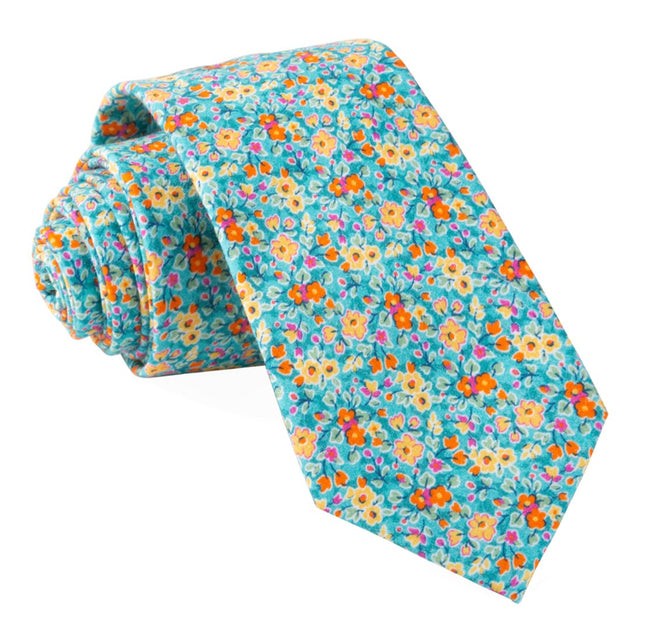 Freesia Floral Turquoise Tie | Men's Cotton Ties | Tie Bar