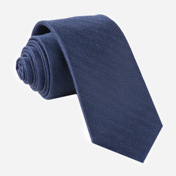 Alleavitch Herringbone Navy Tie | Men's Linen Ties | Tie Bar
