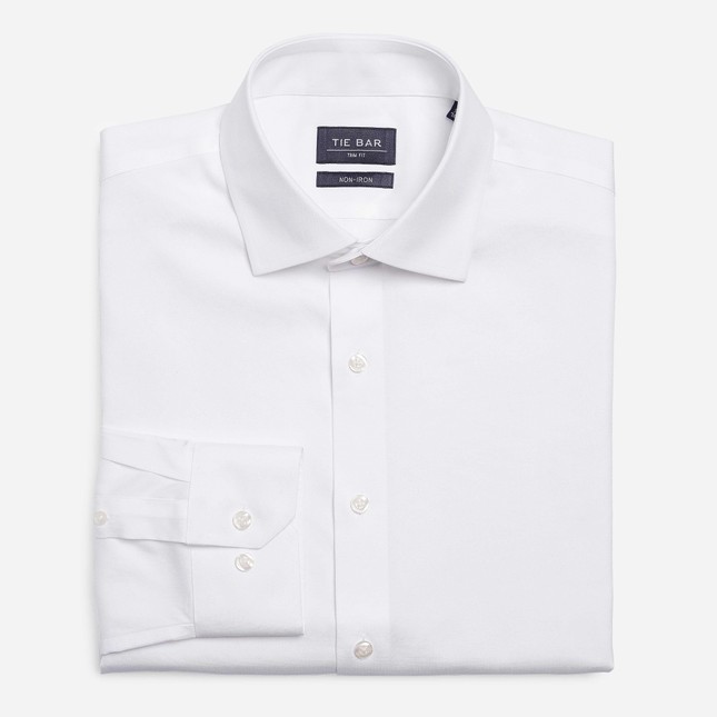 Pinpoint Solid White Non-iron Dress Shirt | Men's Cotton Dress Shirts ...