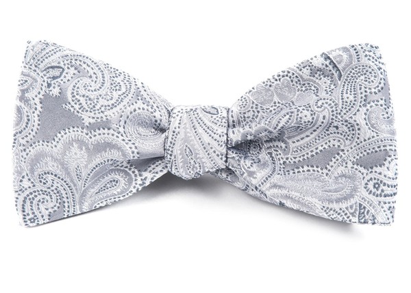 Designer Paisley Silver Bow Tie | Men's Silk Bow Ties | Tie Bar
