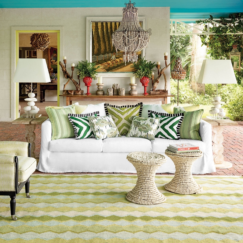 Beige Sofa With Green Pillows Design Ideas