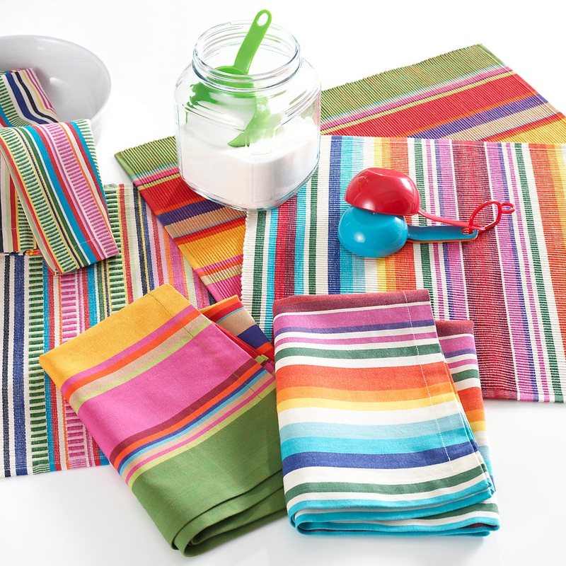 Fiesta Stripe Cotton Dinner Napkins, Bright Multi Color, Handwoven