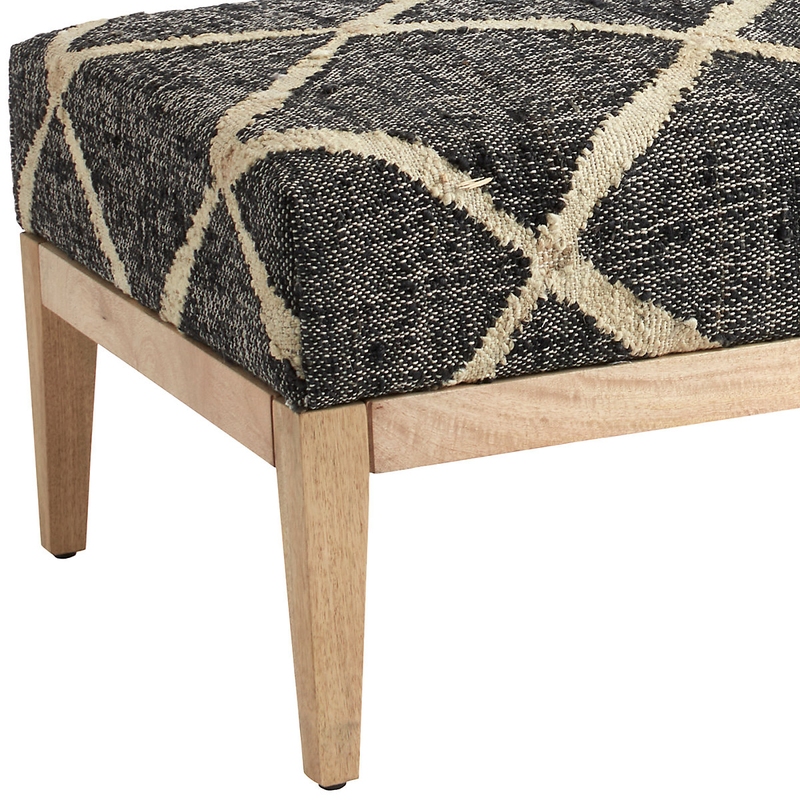 Square Black Jute Pouffe Cushioned Foot Stool Ottoman or 