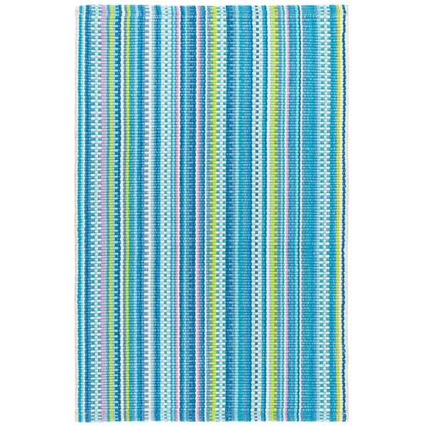 Lucky Stripe Blue/Green Handwoven Cotton Rug