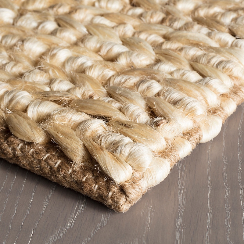 Hand Braided Natural Jute Rug With Beige & Green Triple Line New