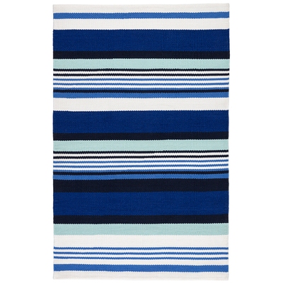 Sunny Stripe Blue Handwoven Indoor/Outdoor Rug | Annie Selke