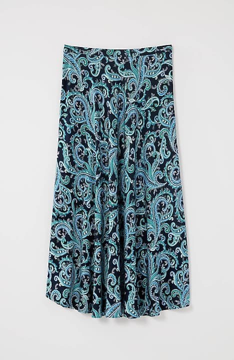 J.Jill Small Layered A Line Skirt 100% Cotton Light Blue w/ Paisley Print