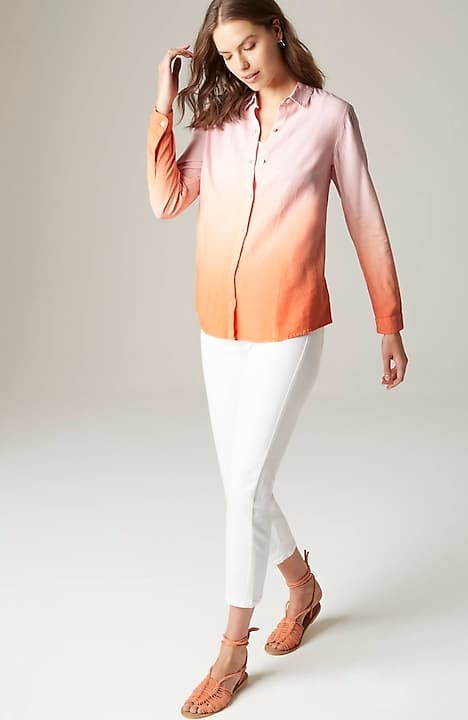 J Jill Love Linen Shirt Women XL Light Gray Flowy Boho Lagenlook