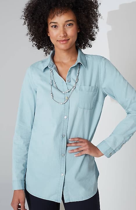 J. Jill ~ XL ~ NEW Stylish Knot-Button Shirt ~ Clarity Wash ~ NWT