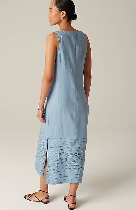 Jjill J.jill Pure Jill Kantha-stitched Linen Dress In Fresh Air Multi