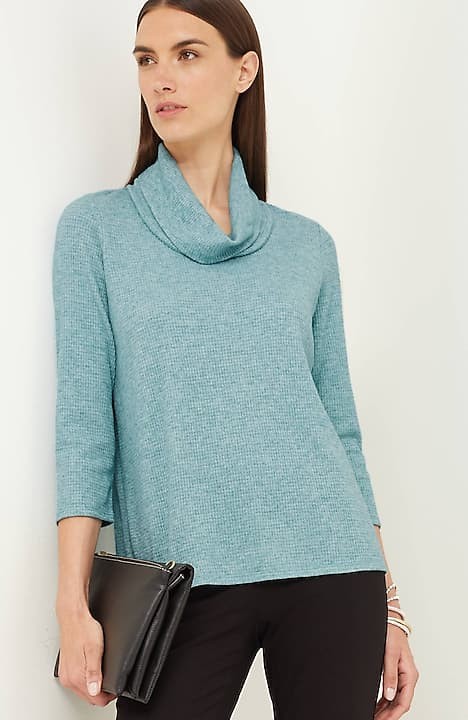 Wearever Waffle-Textured Cowl-Neck Top