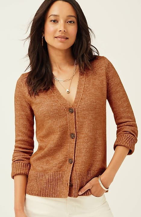 RIBBED-TRIM BUTTON-FRONT CARDI