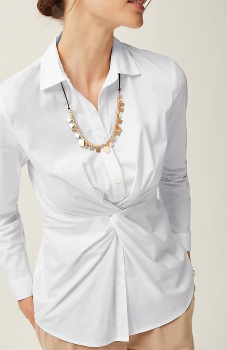 Jjill J.jill Wearever Twisted-front Shirt-collar Top In White