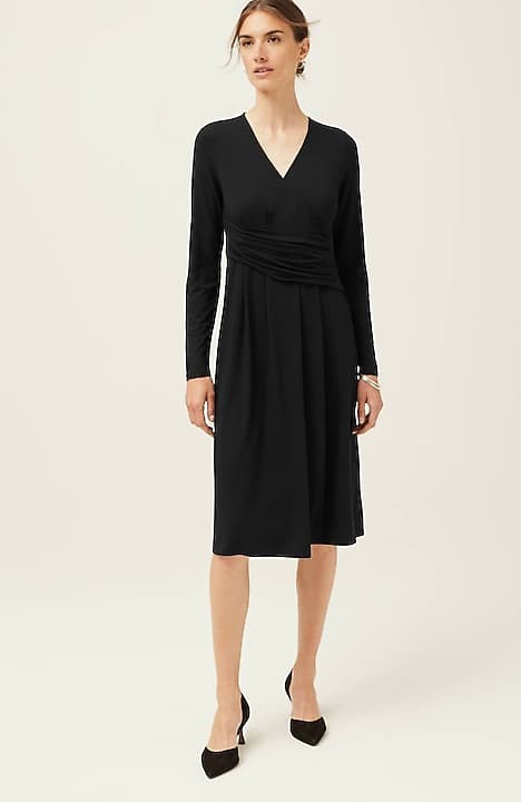 J Jill Wearever Collection Black Stretch Long Sleeve Faux Wrap Dress Size M