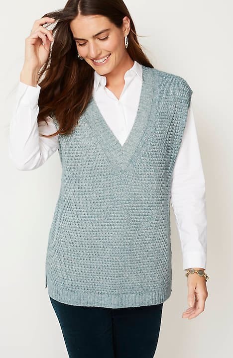 J Jill Small Faux Fur Collar Button Up Fleece Zip Up Sleeveless Sweater Vest