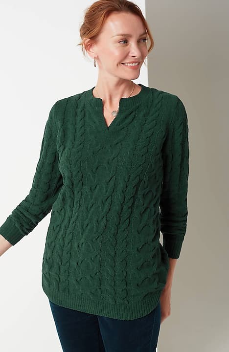 Jjill J.jill Wearever Textured Split-neck Sweater In Emerald Isle