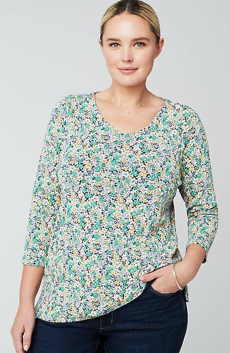 Apricot Green Floral Tulip Sleeve Top