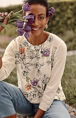 J Jill Shirt Womens 4X Linen Blend Pullover Long Sleeve Phlox