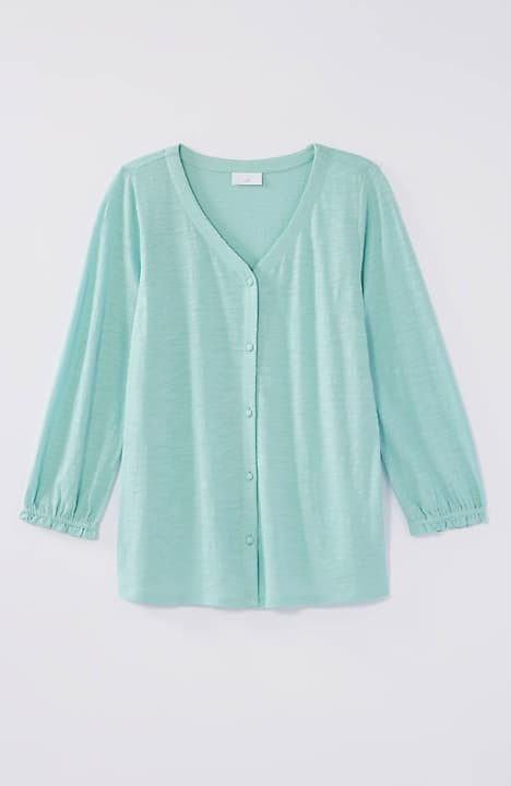 RUFFLED-CUFF BUTTON-FRONT TOP