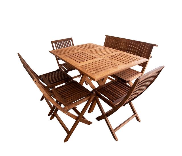 Set de 4 sillas Itzel - Nogal + Banca Itzel - Nogal + Mesa de comedor rectangular Itzel - Nogal