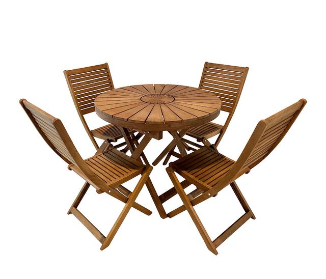 Set de 4 sillas Tanit - Nogal + Mesa de comedor circular Tanit - Nogal
