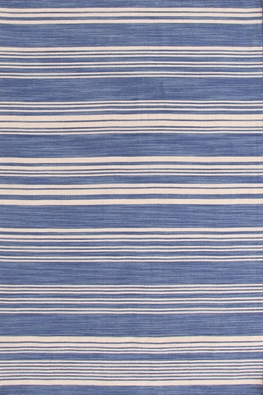 Cottage Stripe French Blue Wool Woven  Rug