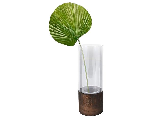 Florero de vidrio con base de madera 25 cm Bastián - Humo