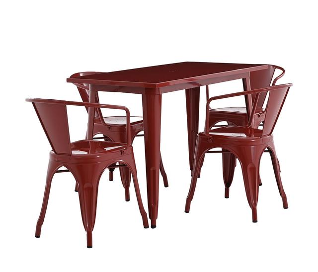 Mesa de comedor 120 cm + 4 sillas con brazo Tolix A - Rojo