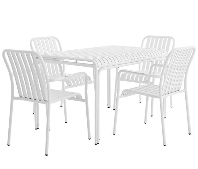 Set de 4 sillas Bastos con brazos - Blanco + Mesa para exterior Bastos 120 cm - Blanco