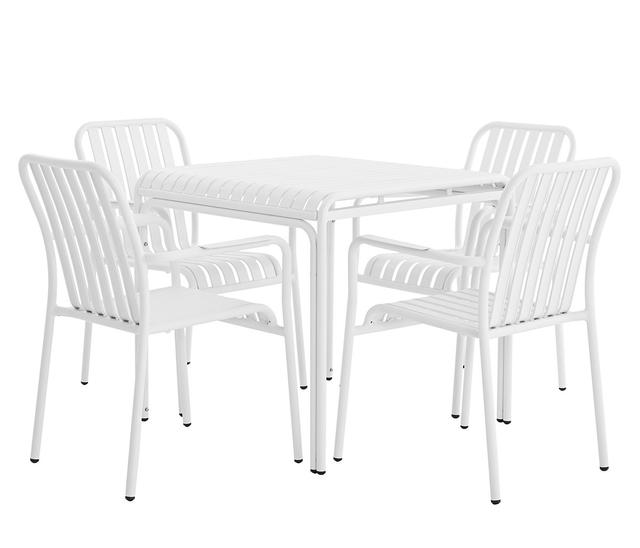 Set de 4 sillas Bastos con brazos - Blanco + Mesa para exterior Bastos cuadrada - Blanco